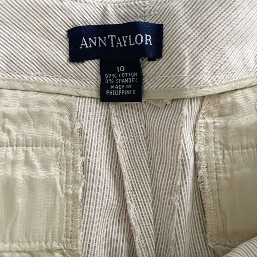 Ann Taylor Womans Striped‎ Ivory Mid Rise Casual Cotton Stretch Dress Pant 10